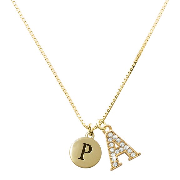 Delight Jewelry Gold-tone Capital Letter P Pebble Disc Charm and Crystal Initial A Charm Necklace, 17.5" 2"