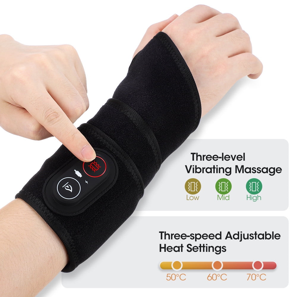 Infrared LED Heating Vibration Massage Wrist Strap, 36 Beads Red Light Therapy with Rechargeable Battery, Ergonomic for Wrist Muscle Relaxation