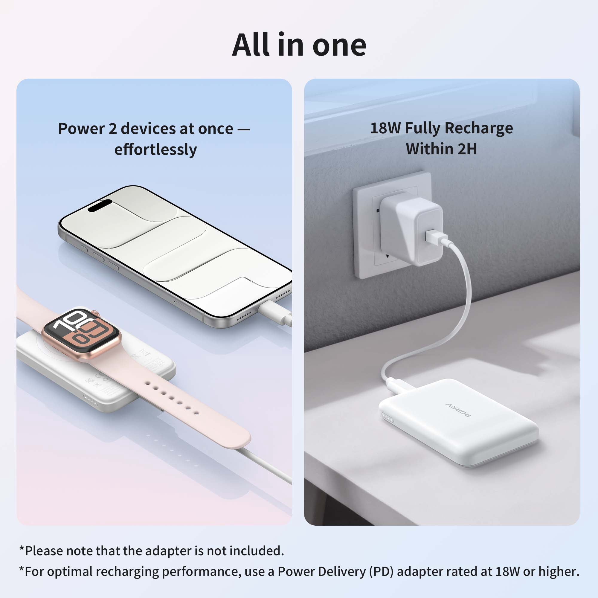 RORRY Magnetic Wireless Protable Charger, 5000mah Power Bank 20W Fast Charging , Portable Battery Pack compatible for iPhone 17/16 and Apple Watch Charger, Airpod, White