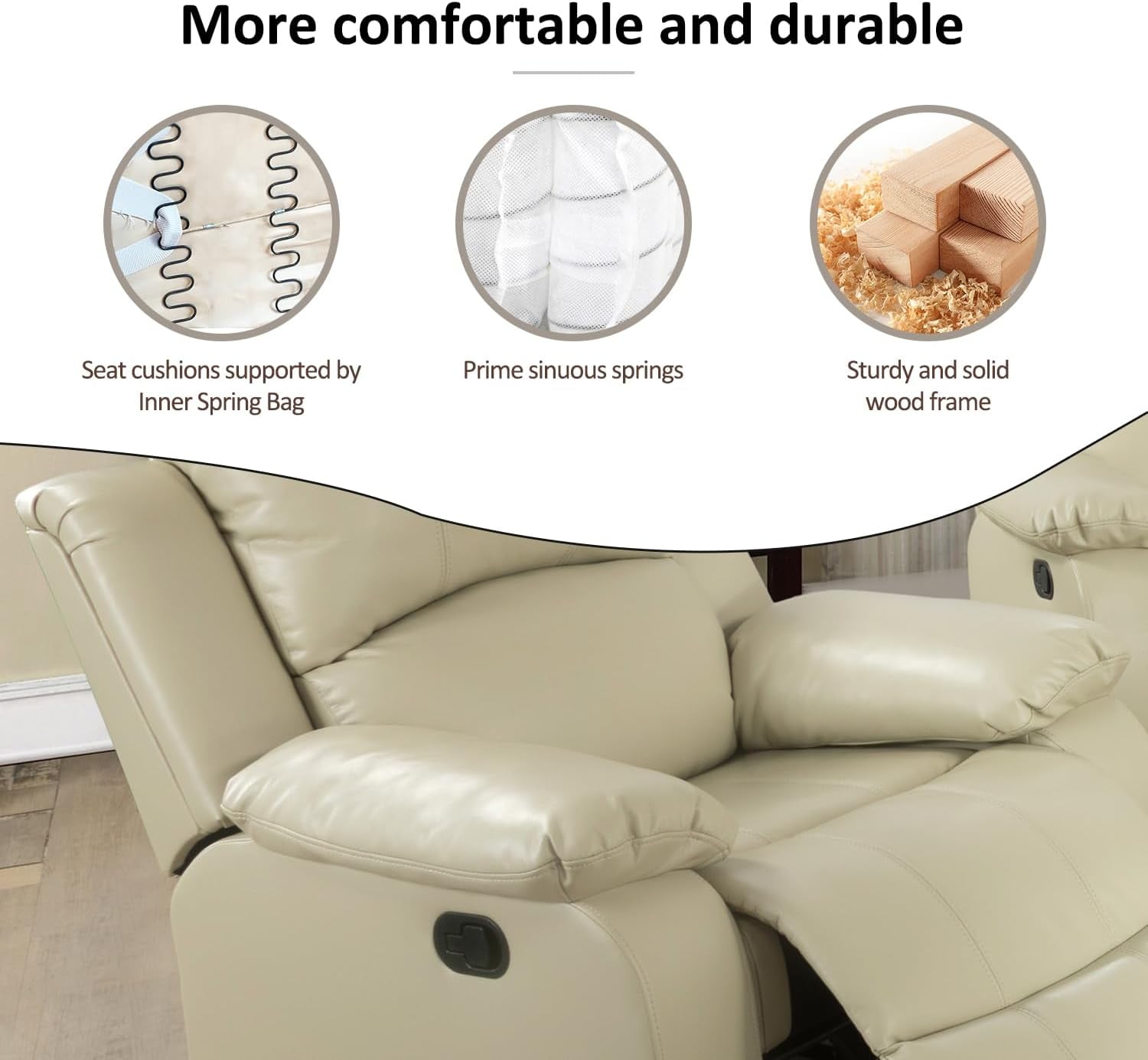 TrumanPick Manual Leather Recliner Chair,Overstuffed reclining Armchair Home Theater Sofa Recliner for Living Room,Beige