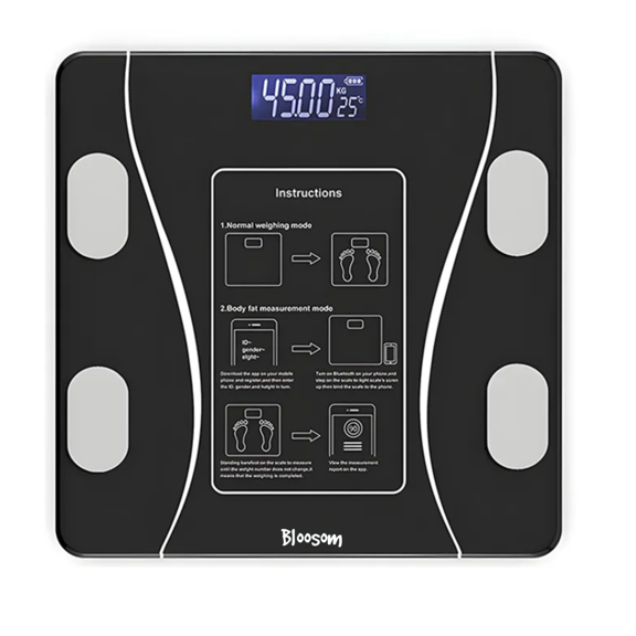 Báscula  Bloosom Con Indicador De Grasa, Bluetooth Y Carga Por Usb Negro