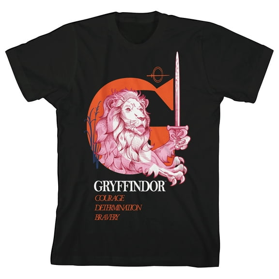 Harry Potter Gryffindor Lion Boy's Black T-shirt-XS