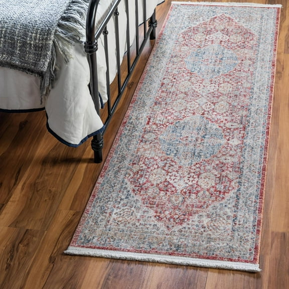 Unique Loom Noble Collection Area Rug - Henry (2' 7" x 10' Runner Red/Blue)