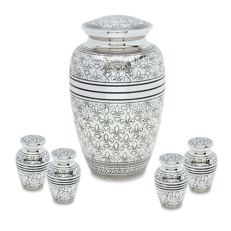 - Urnsdirect2u Silver Fleur De Lis Adult with Four token set, 232 cubic inches