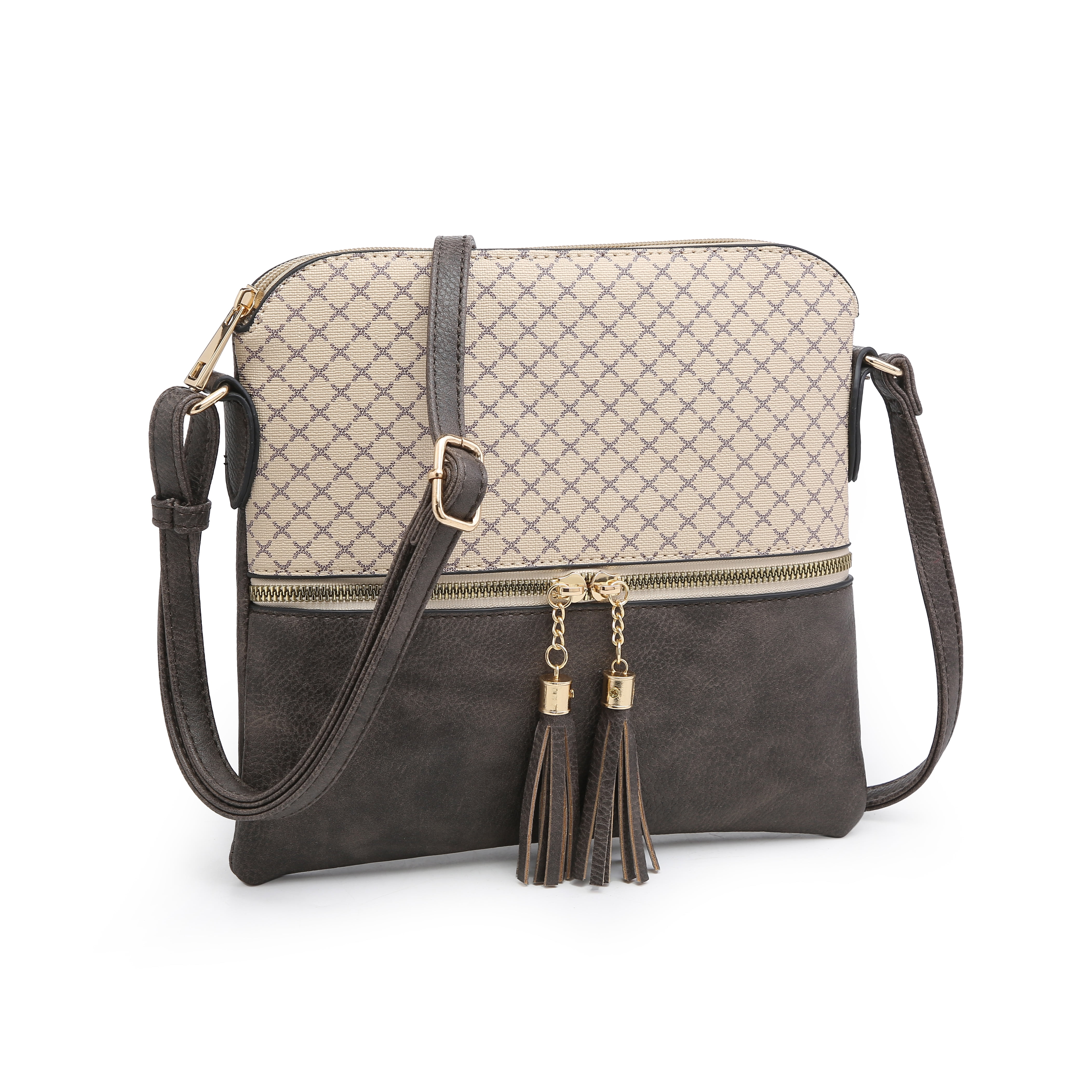 Poppy POPPY TwoTone Crossbody Purse Tassel Zipper Shoulder Bag