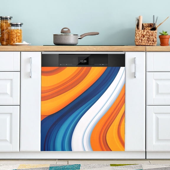 Yayeee Magnetic Dishwasher Cover for The Front Decoration Home Kitchen Machine Sticker Protector, Orange Abstract Wavy