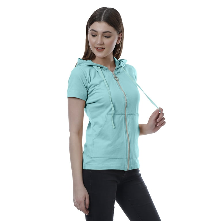 Women's short shop sleeve zipper hoodie