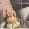 thumbnail image 4 of Kiibsot Dish Brush with Bamboo Handle Built-in Scraper, Scrub Brush for Pans, Pots, Kitchen Sink Cleaning, Pack of 2, 4 of 8