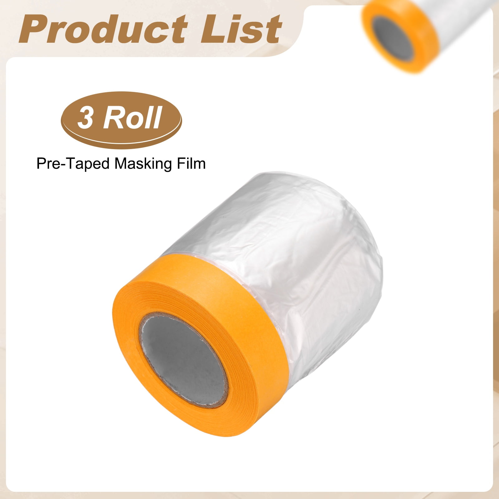 Uxcell 3pcs Pre-Taped Masking Film 11.8"x65ft Adhesive Tape and Drape Painters Plastic Drop Cloth Film with Tapes Plastic Sheeting for Automotive Painting Covering, Clear