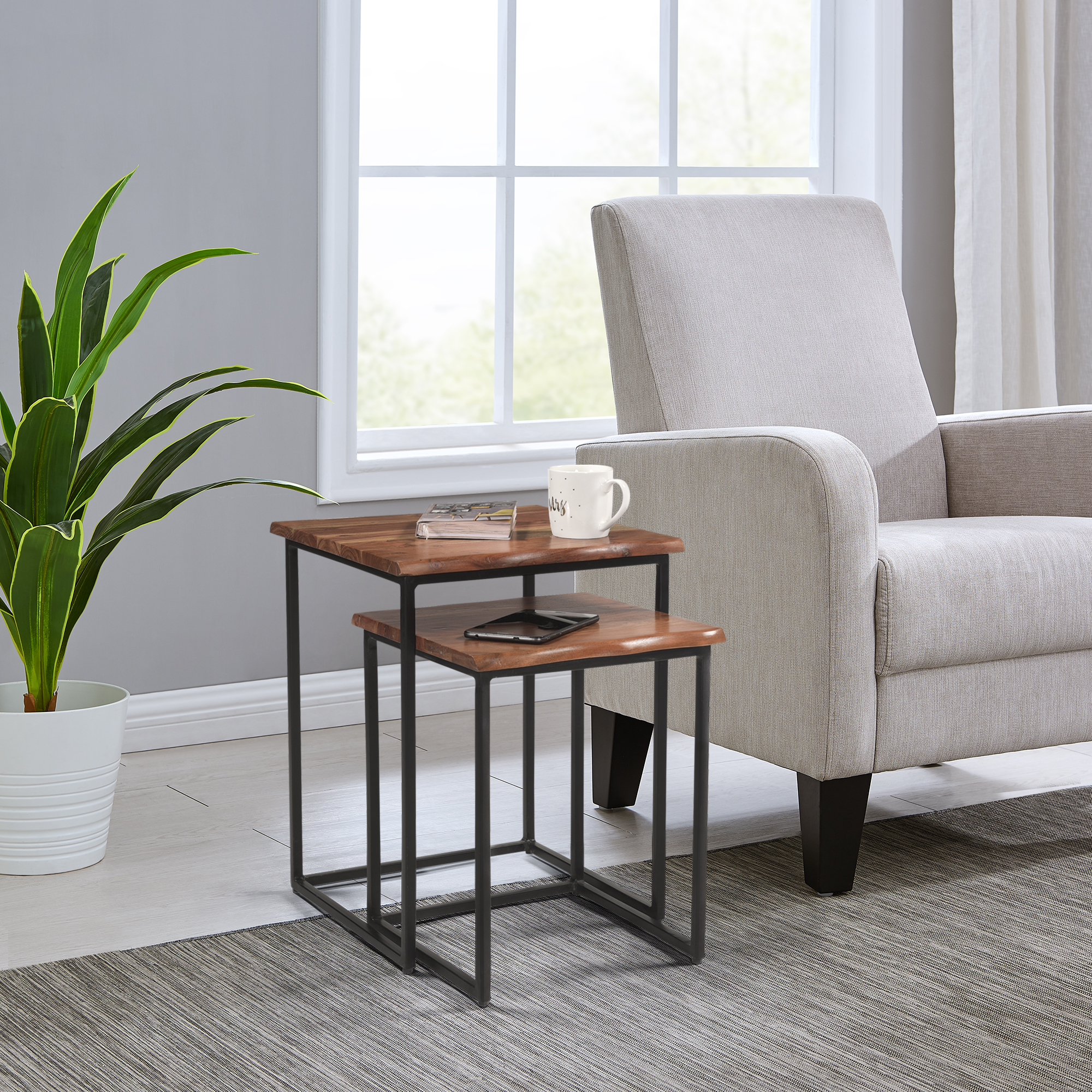 FirsTime Live Edge Nesting End Table, Brown/Black, Set of 2 Walmart