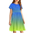 thumbnail image 4 of Fjofpr Girls Dresses $ 10.00 Toddler Kids Girls Cute Gradient Color Print Short Sleeve Stretchy Dress A Line Dress（4-14Years）, 4 of 7