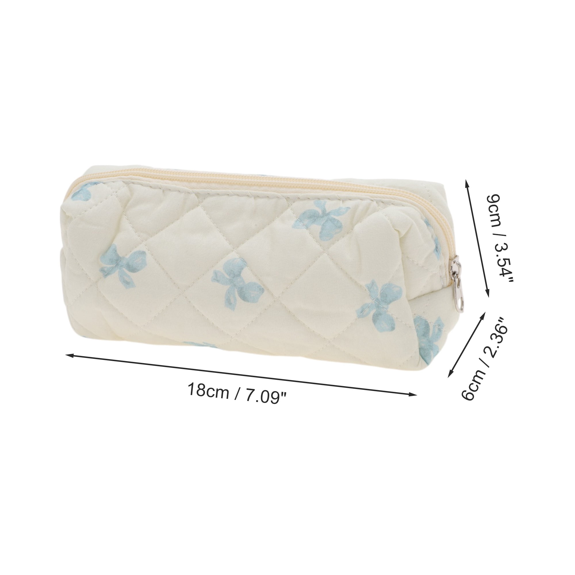 Unique Bargains 1 Pc Durable Bow Quilting Makeup Bag with Smooth Zipper White, Blue