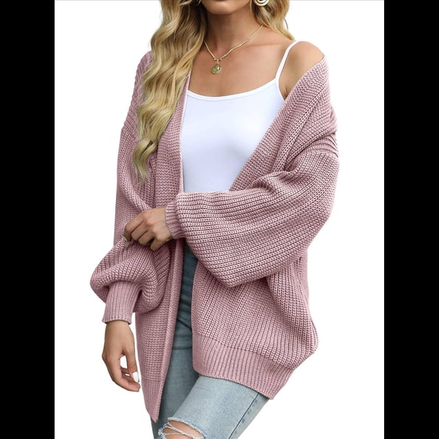 Chaqueta de Punto Extragrande de Larga con Abertura Frontal y Bolsillos para Mujer, Estilo 2025 Rosa XXL