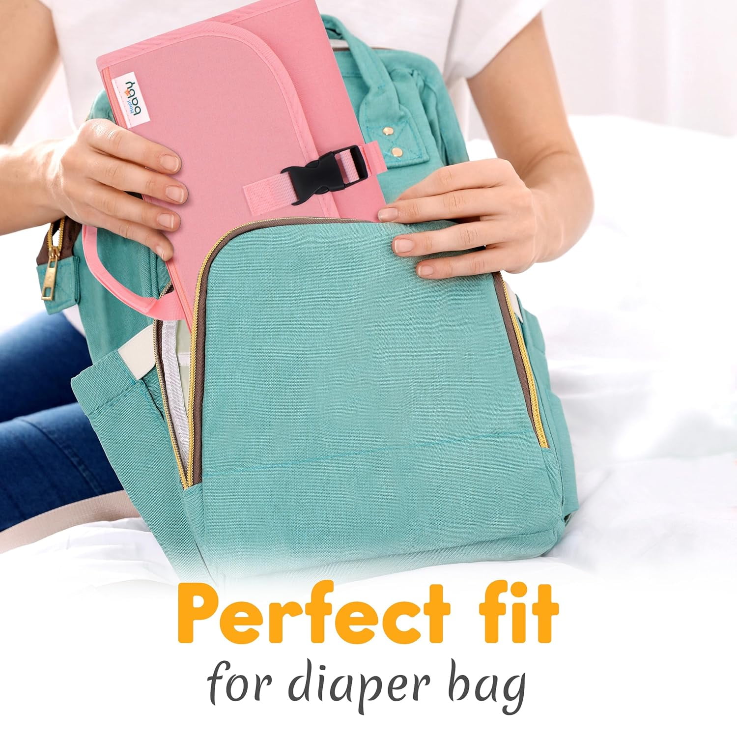Kopi Baby Portable Diaper Changing Pad Travel Bag with Built-In Pillow, Reversible Wipes Pocket, Foldable Changing Mat, Pink, Premium
