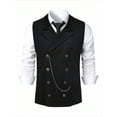 thumbnail image 4 of WIZUTIZ Men's Double Breasted Waistcoat Lapel Vest with Decorative Chain Slim Formal Dress for Wedding Prom Business, 4 of 9