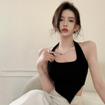 

Summer Women Hanging Neck Irregular Camisole Knitted Tank Top Cami Sexy Crop Top