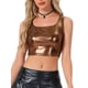 thumbnail image 1 of INSPIRAR CHIC Top sin mangas para mujer U Cuello Ropa de fiesta Clubwear Holográfico Brillante Metálico Top Corto XS Marrón Oscuro, 1 of 6