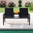 thumbnail image 2 of Costway Patio Loveseat with Built-in Table, Breathable Fabric Back and Seat, Metal Frame Black, 2 of 8