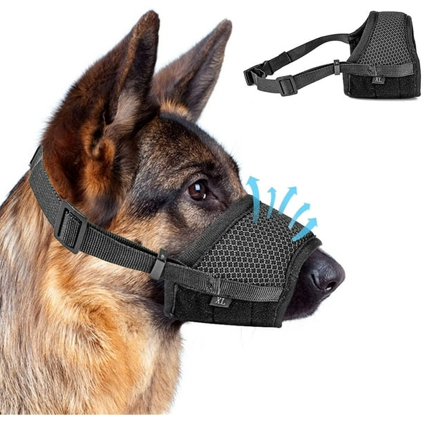 (Negro) Bozal antiladridos ajustable de 1 pieza con anillo de malla autoadhesivo. Bozal antiladridos ajustable para perros grandes, medianos y pequeños.