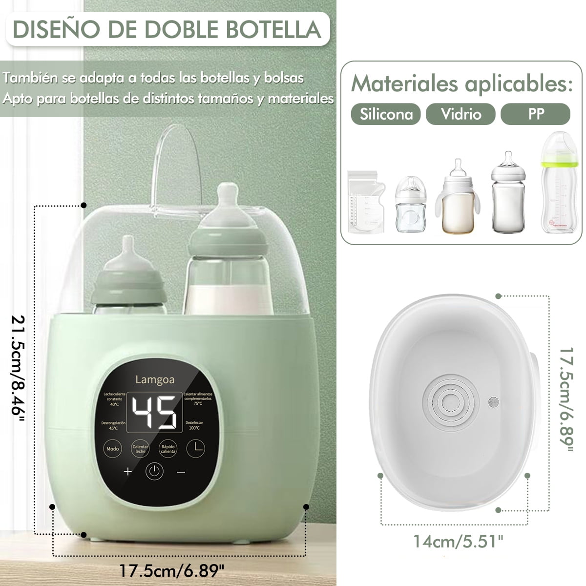 Baby Bottle Warmer, Bottle Sterilizer, 7-in-1 Fast Bottle Warmer Food Heater & Defros, Green