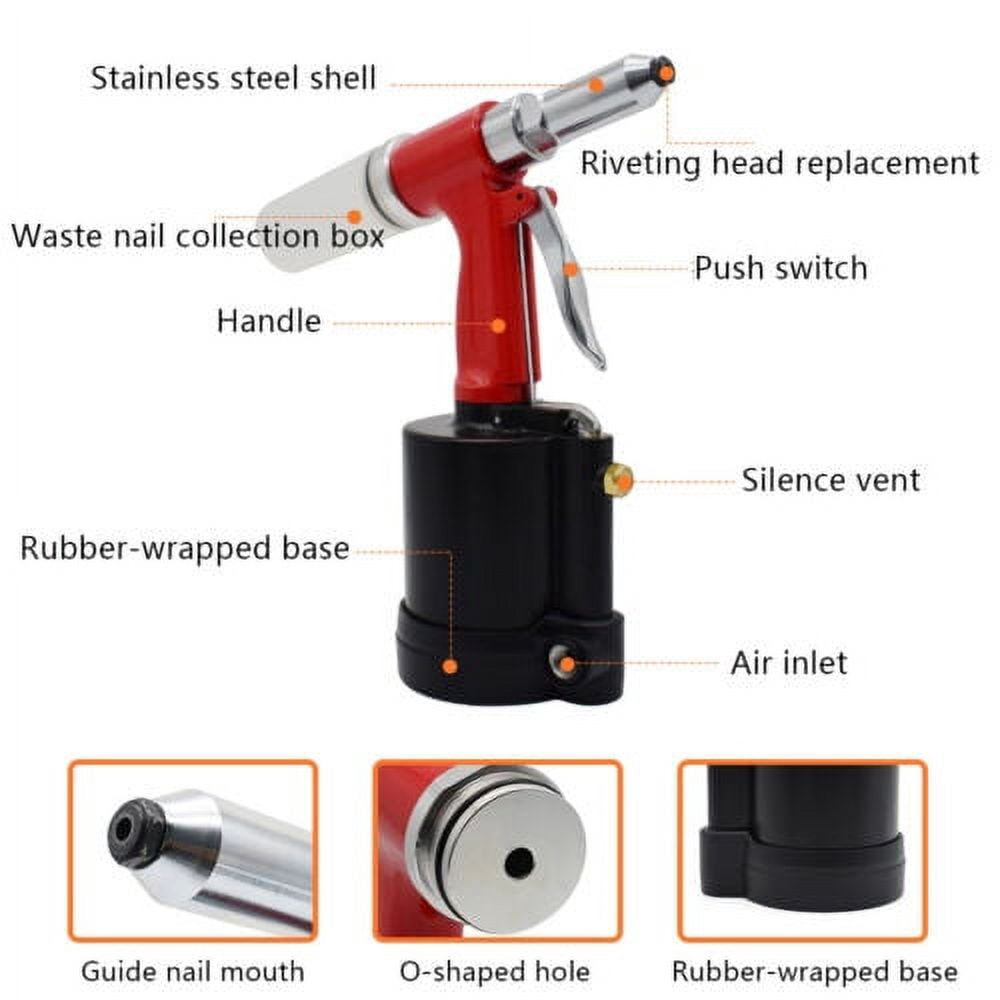 Pneumatic Air Riveter Hydraulic Pop Rivet Gun 1/8" 5/32" 3/16" 1/4"Riveting Tool