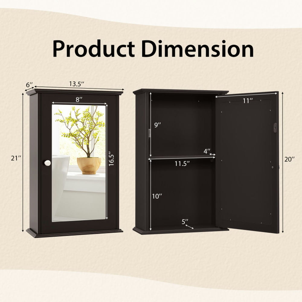 Finihen Bathroom Wall Cabinet, Wall Mounted Bathroom Mirror Cabinet, Bathroom Wall Cabinet with Single Mirror Door, for Bathroom, Brown Finihen Bathroom Wall Cabinet, Wall Mounted Bathroom Mirror Cabinet, Bathroom Wall Cabinet with Single Mirror Door, for Bathroom, Brown