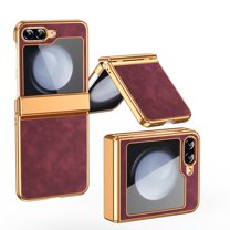 Dteck for Galaxy Z Flip 5 5G Plating PC Case,Shockproof Slim Anti-Slip Luxury Leather Cover with Hinge Protection Case for Samsung Galaxy Z Flip 5,Rose