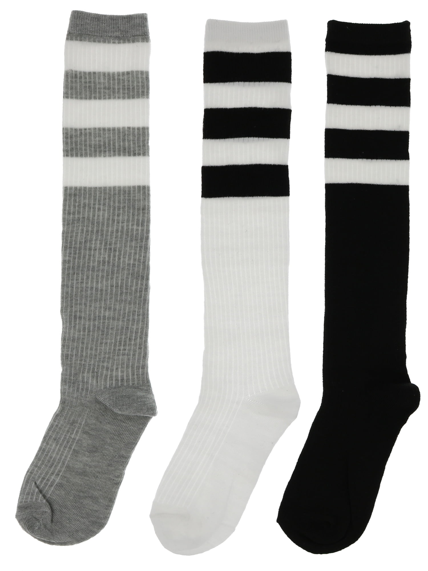 Old School Women's Retro Tube Style, Striped Knee High Socks (3PR
