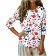thumbnail image 5 of Uootdi Patriotic Tees for Women USA Flag Floral Print 3/4 Sleeve Top Soft Breathable Independence Day Outfits Gift, 5 of 7