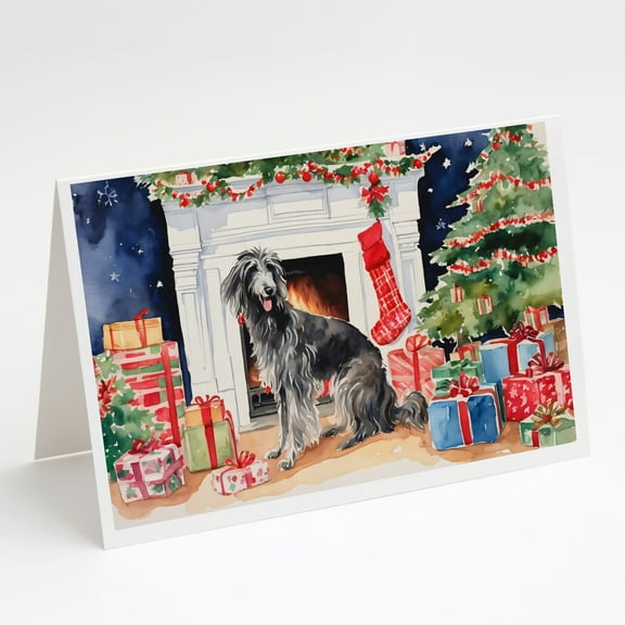 Scottish Deerhound Cozy Christmas Greeting Cards Pack of 8 7 in x 5 in