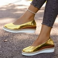 thumbnail image 6 of Pandaie Women's Slip on Casual Shoes Leather Espadrilles Wedge Loafers Round Toe Walking Office Business Work Fashion Sneakers Gold 6, 6 of 8
