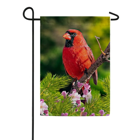 America Forever Summer Red Cardinal Garden Flag 12.5 x 18 inches Spring Floral Sunny Day Double Sided Seasonal Country Rustic Yard Outdoor Decorative Cherry Blossoms Garden Flag
