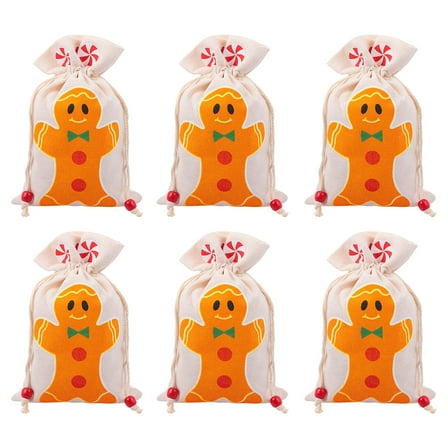 UPKOCH 6Pack Gingerbread Man Paper Bags Printed Design Assorted Color Holiday Candy Bags