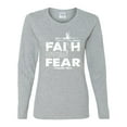thumbnail image 2 of Wild Bobby, Faith Over Fear Psalm 118:6 White, Inspirational/Christian, Women Graphic Long Sleeve Tee, Heather Grey, Large, 2 of 3