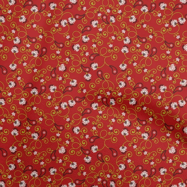 oneOone Velvet Red Fabric Asian Paisley Floral Sewing Craft Projects Fabric Prints By Yard 58 Inch Wide
