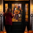 thumbnail image 2 of Halloween Quilted Pumpkin Door Hanger, Fabric Patchwork Wall Decor, Autumn Fall Home Front Door Ornament, 2 of 4