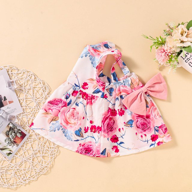 EGNMCR Vêtements pour Bébé Fille Robe d'Été Imprimée pour Tout-Petits Filles Robe Princesse Dos Nu