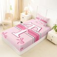 thumbnail image 4 of Manfei Teens Kawaii Ribbon Bowknot Personalized Initial T Twin Sheet Sets 3pcs,Girls Romantic Stripes Polka Dots Bedding,Super Cozy Room Decor, 4 of 5