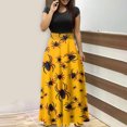 thumbnail image 1 of TIMIFIS Robe Maxi d'Halloween pour Femme à Manches Courtes, Col Ras du Cou, Taille Haute, Longue et Fluide, Robe Tendance à Motif pour Fête, Robe d'Automne Automne/hiver, 1 of 5