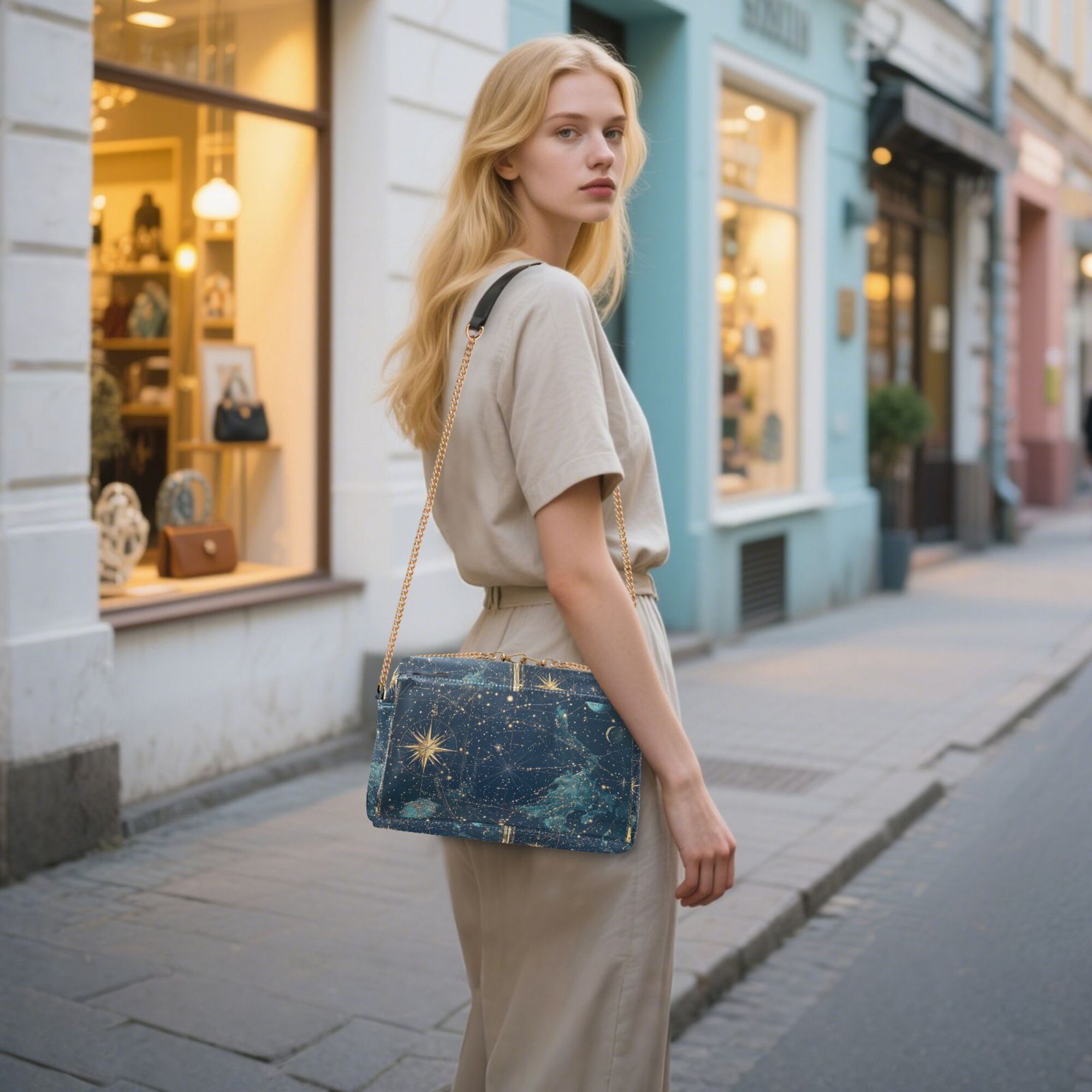 FORMRS Women Crossbody Purse with Chain Strap Vegan Leather Shoulder Handbag, Dark Star Map