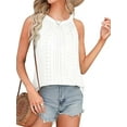 thumbnail image 3 of TEMOFON Womens Summer Tank Tops Sleeveless Shirts Casual Halter Tops High Crew Neck Loose Pleated Eyelet Summer Trendy Spaghetti Strap Tops Flowy Cami Solid Color White Size S, 3 of 5