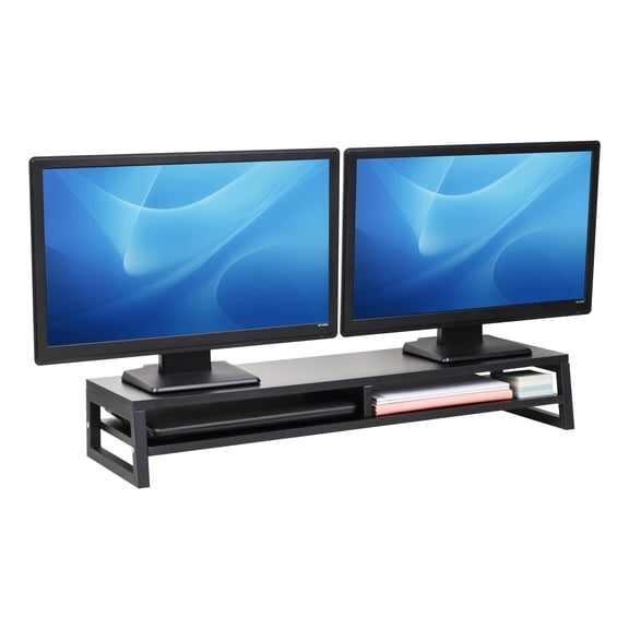 Mind Reader 2-Tier MDF Double Monitor Stand, Dual Screen Riser with Storage Shelf, Black