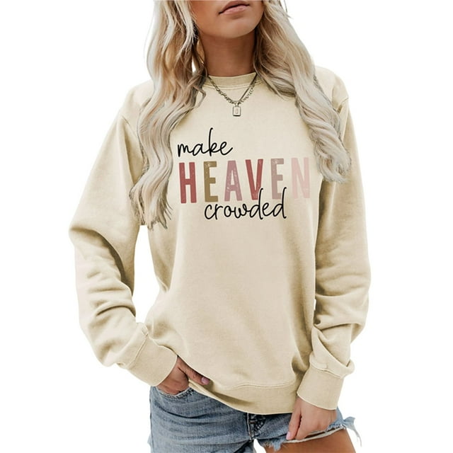 Suéter de Mujer con Estampado de Letras, Cuello Redondo y Larga Color Albaricoque M