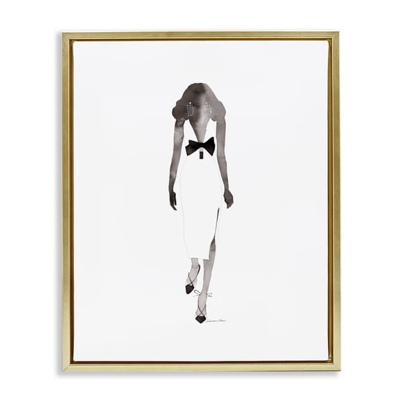 Stupell Industries Contemporary Minimal Woman on White Gold Floating Frame Canvas Art, 17 x 21, by Simone Elum