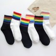 thumbnail image 2 of Calcetines de algodón para mujer, calcetines de rayas de colores arcoíris, calcetines deportivos de estilo coreano para otoño e invierno, 2 of 6