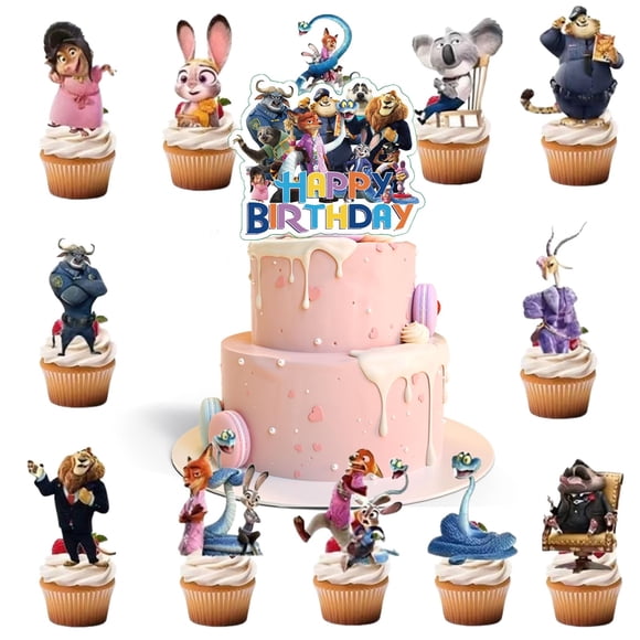 Cake Toppers Ginphan con bonitos animales, fiesta de cumpleaños, 13 unidades