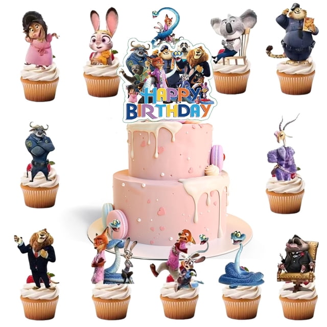 Cake Toppers Ginphan con bonitos animales, fiesta de cumpleaños, 13 unidades