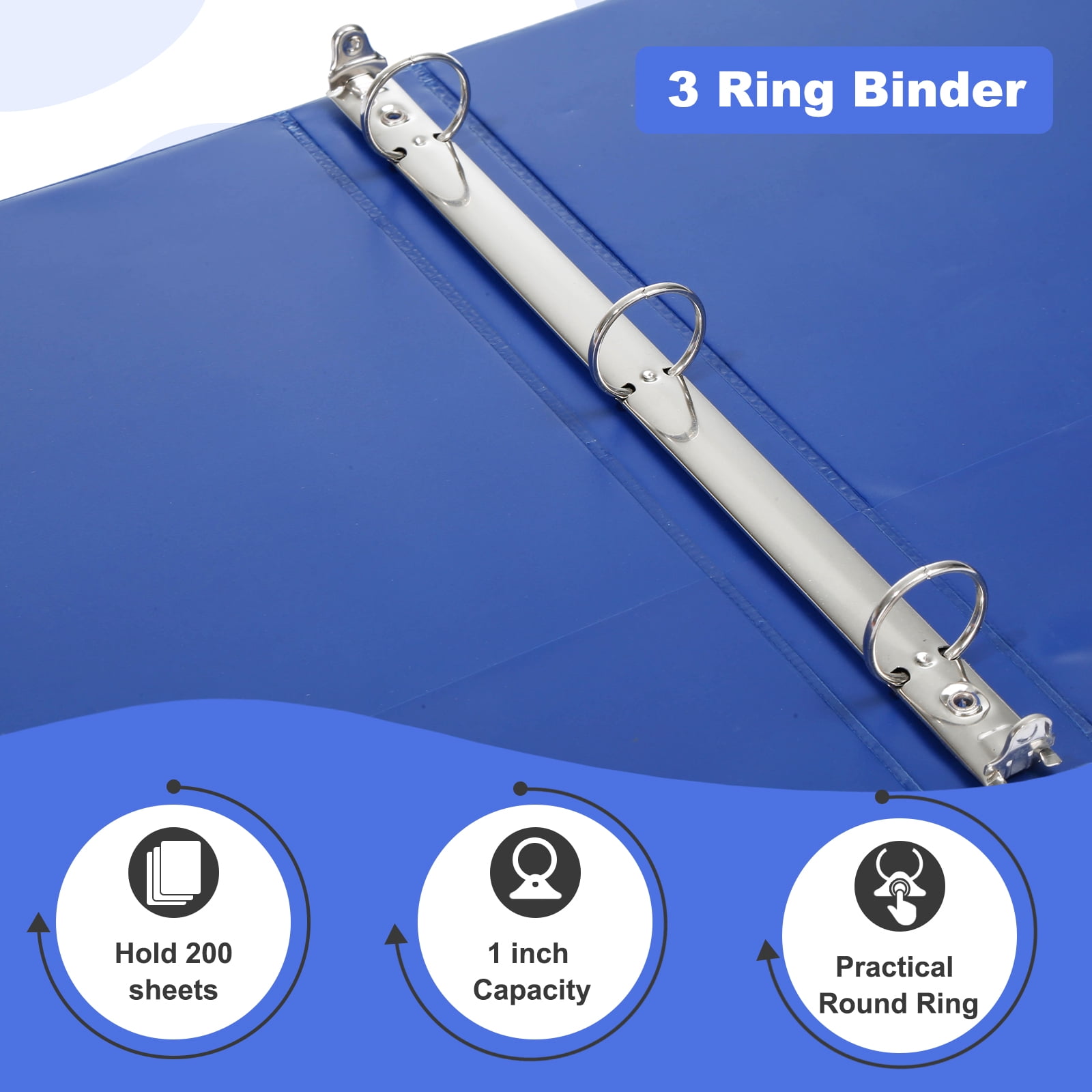 Comix 1 inch 3-ring Binder,Round Ring, 200 Sheets Capacity, 6 Pack Blue
