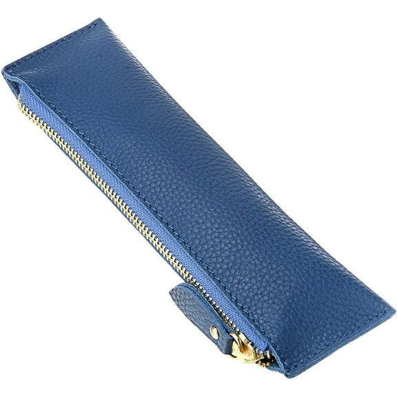 Genuine Leather Pencil Case - Zippered Pen Case Stationery Bag Zipper Pouch Pencil Holder (New Black)