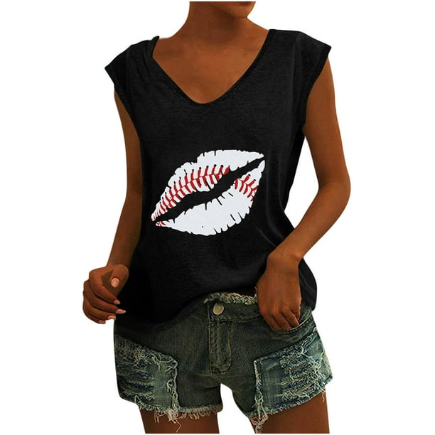 Camisetas sin mangas con cuello en V de verano para mujer Camisetas de manga corta con estampado retro OAVQHLG3B Store lin121212